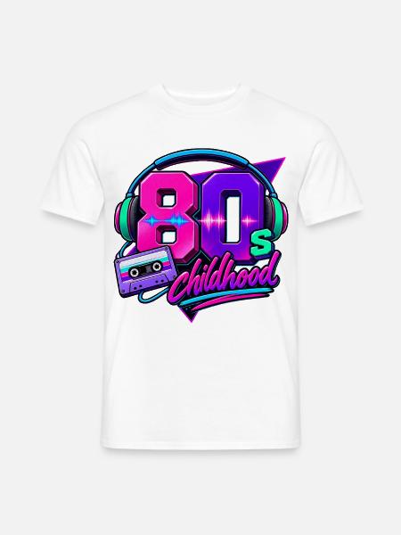 80s Kindheit Neon-Design mit Kopfhörern - Männer T-Shirt - Weiß