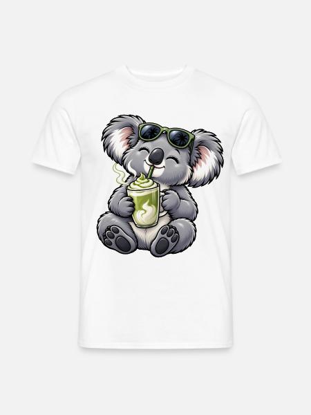 Süßer Koala mit Matcha Latte - Männer T-Shirt - Weiß