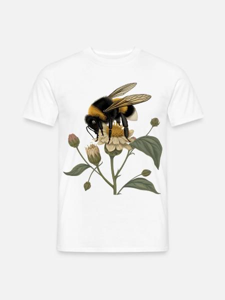 Hummel auf Blüte – Botanisches Vintage Motiv - Männer T-Shirt - Weiß