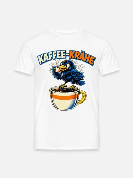 KAFFEE-KRÄHE - Lustiger Spruch - Männer T-Shirt - Weiß