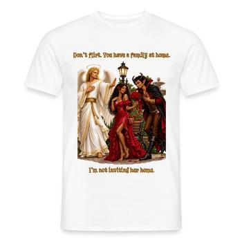 Don't Flirt – Angel vs Devil Humor - Männer T-Shirt - Weiß - Vorne - AI Model Male 178 dark (178cm)