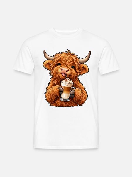 Highland Cattle mit Latte Macchiato - Männer T-Shirt - Weiß