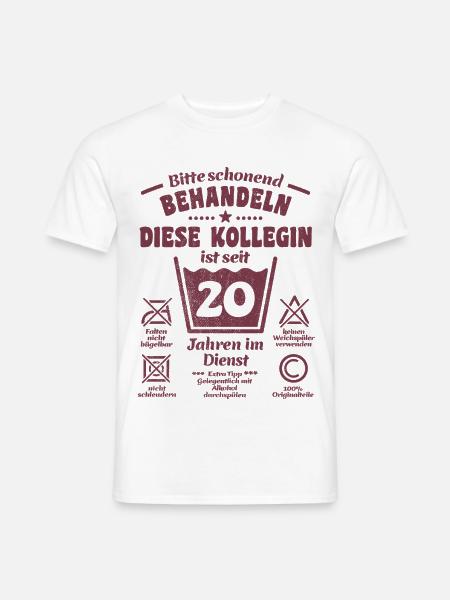 20 Jahre Dienst | Schonend behandeln | Kollegin - Männer T-Shirt - Weiß