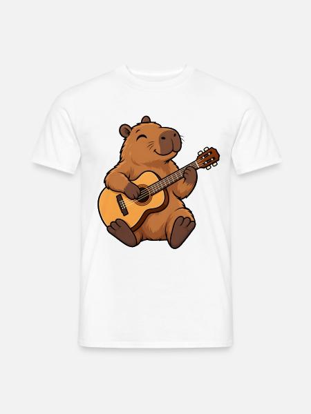 Cooles Capybara mit Akustikgitarre - Männer T-Shirt - Weiß