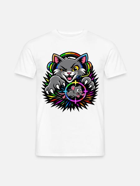 Gaming-Katze auf Mäusejagd - Männer T-Shirt - Weiß