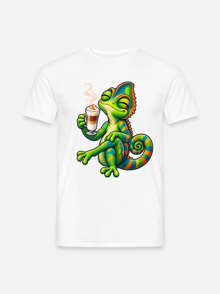 Süßes Chamäleon mit Latte Macchiato - Männer T-Shirt - Weiß