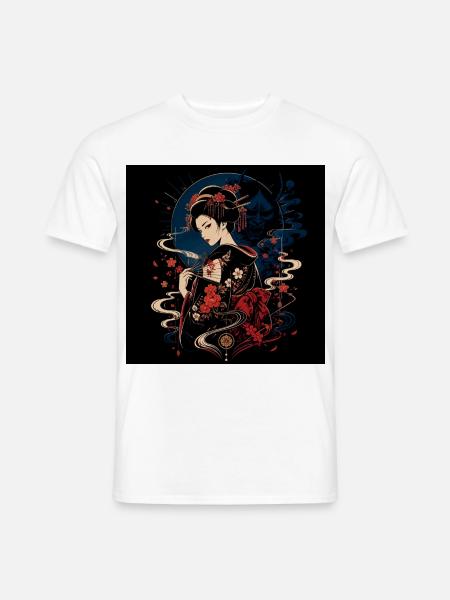 Geisha mit Blumenfächer - Männer T-Shirt - Weiß