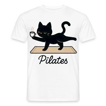 Süße Pilates-Katze mit Kaffee - Männer T-Shirt - Weiß - Vorne - AI Model Male 178 dark (178cm)