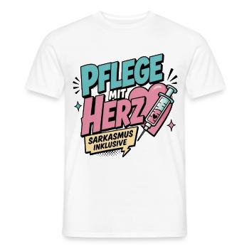 Pflegekraft Geschenk - Pflege mit Herz - Männer T-Shirt - Weiß - Vorne - AI Model Male 178 dark (178cm)