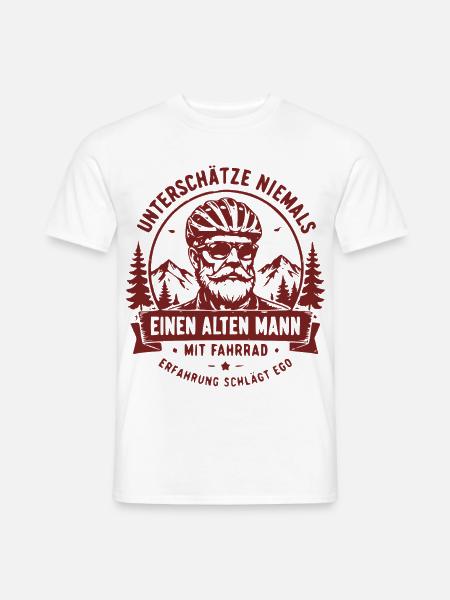 Alter Mann mit Fahrrad Motiv - Männer T-Shirt - Weiß