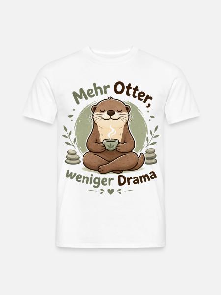 Mehr Otter weniger Drama – Yoga Otter mit Tee - Männer T-Shirt - Weiß