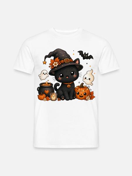 Halloween schwarze Katze mit Hut süß gruselig - Männer T-Shirt - Weiß