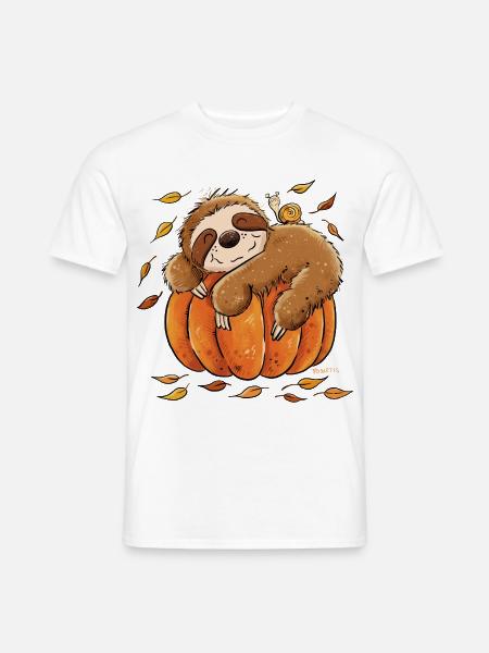 Faultier Kürbis Herbst Chill Herbstmotiv  - Männer T-Shirt - Weiß