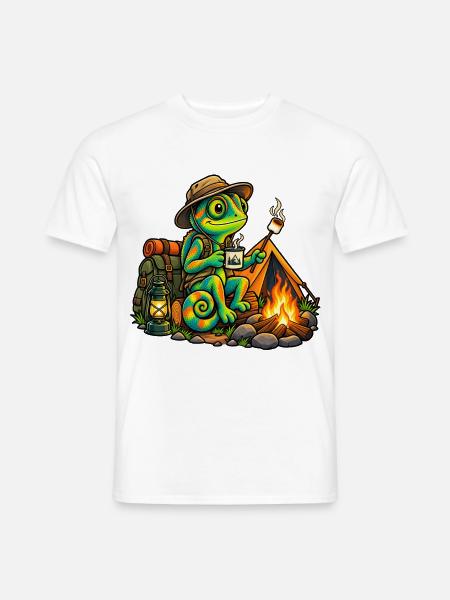 Chamäleon beim Camping - Männer T-Shirt - Weiß