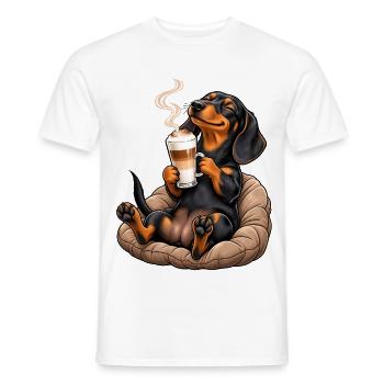 Süßer Dackel mit Latte Macchiato - Männer T-Shirt - Weiß - Vorne - AI Model Male 178 dark (178cm)