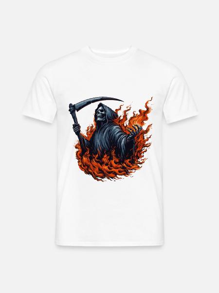 Sensenmann in Flammen - Männer T-Shirt - Weiß