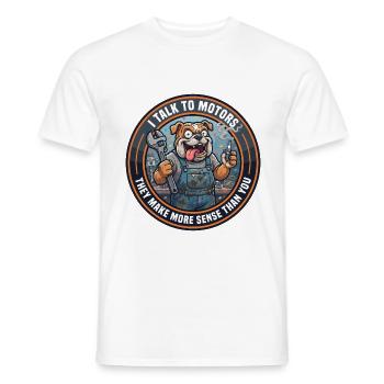 Lustiger Automechaniker Bulldog Garage Humor-Abzeichen - Männer T-Shirt - Weiß - Vorne - AI Model Male 178 dark (178cm)