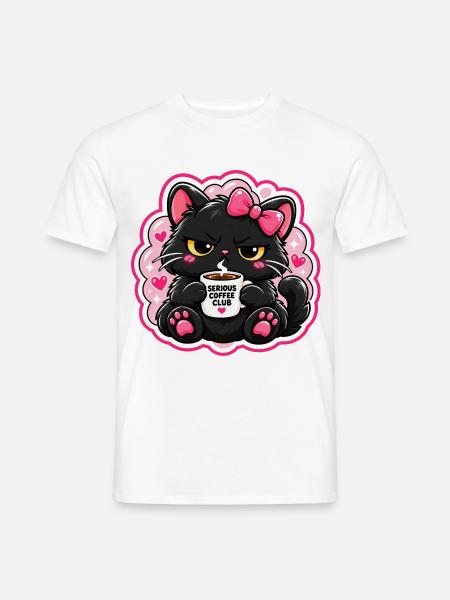 Ernsthafte Kaffeekatze - Männer T-Shirt - Weiß