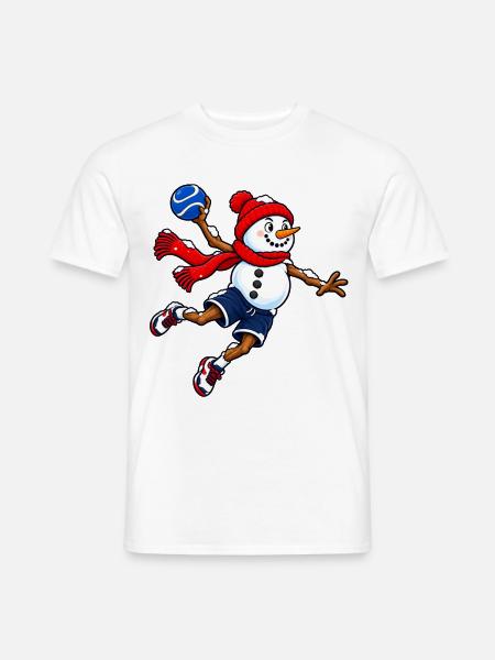 Handball-Schneemann im Sprungwurf - Männer T-Shirt - Weiß