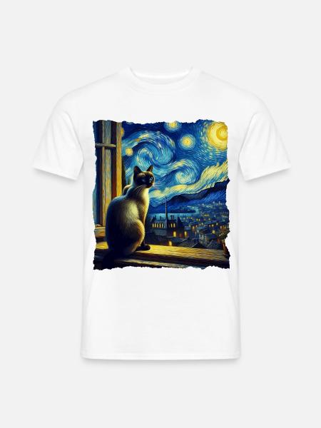 Siamkatze Starry Night - Männer T-Shirt - Weiß