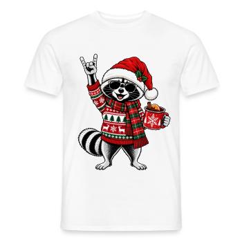 Rockiger Weihnachts Waschbär mit Glühwein - Männer T-Shirt - Weiß - Vorne - AI Model Male 178 dark (178cm)