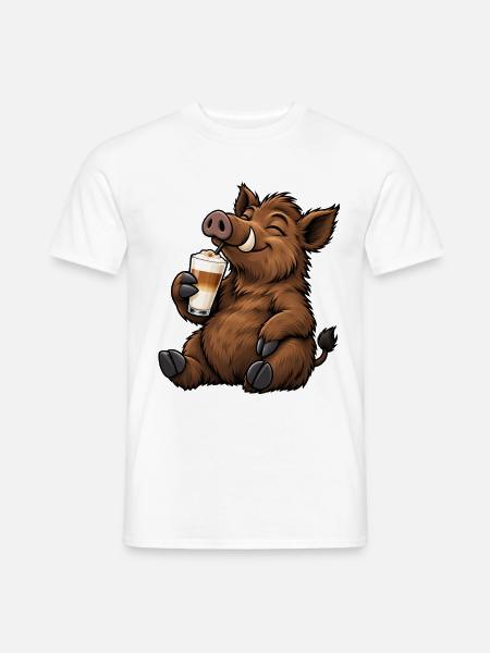 Wildschwein mit Latte Macchiato - Männer T-Shirt - Weiß
