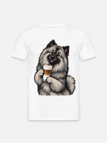 Wolfsspitz mit Latte Macchiato - Männer T-Shirt - Weiß