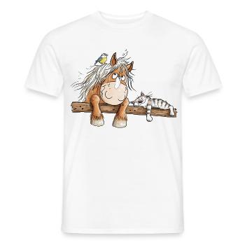 Pferd Katze Stall Reiter Bauernhof Tierfreunde - Männer T-Shirt - Weiß - Vorne - AI Model Male 178 dark (178cm)
