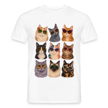 Retro Cats Sunglasses Groovy 70s Cat Mom Gift - Männer T-Shirt - Weiß - Vorne - AI Model Male 178 dark (178cm)