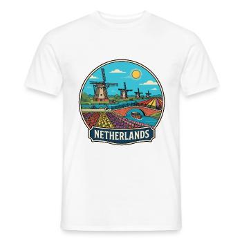 Niederländisches Reiseabzeichen Windmühlen Tulpen Holland - Männer T-Shirt - Weiß - Vorne - AI Model Male 178 dark (178cm)