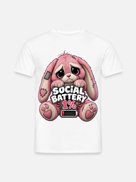 Kuschelhase Social Battery 1% - Männer T-Shirt - Weiß