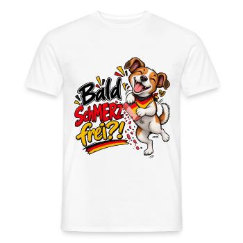 Bald SchMERZ frei?! Gegen Merz  - Männer T-Shirt - Weiß - Vorne - AI Model Male 178 dark (178cm)