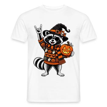 Halloween Waschbär mit Hexenhut & Kürbis - Männer T-Shirt - Weiß - Vorne - AI Model Male 178 dark (178cm)