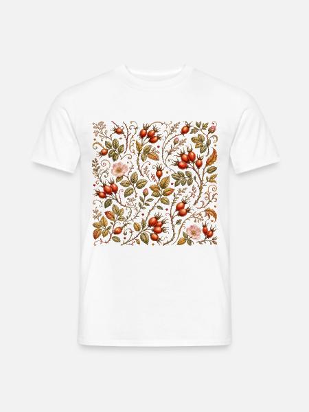 Hagebutte Muster Herbst Wildrose Botanisch Natur - Männer T-Shirt - Weiß