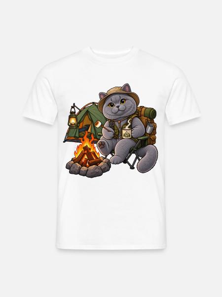 Britisch Kurzhaar Camping am Lagerfeuer - Männer T-Shirt - Weiß