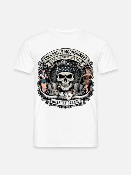 Rockabilly Moonshiners Schädel Garage - Männer T-Shirt - Weiß