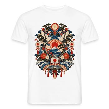 Japan | Fuji, Kraniche & Wellen - Männer T-Shirt - Weiß - Vorne - AI Model Male 178 dark (178cm)