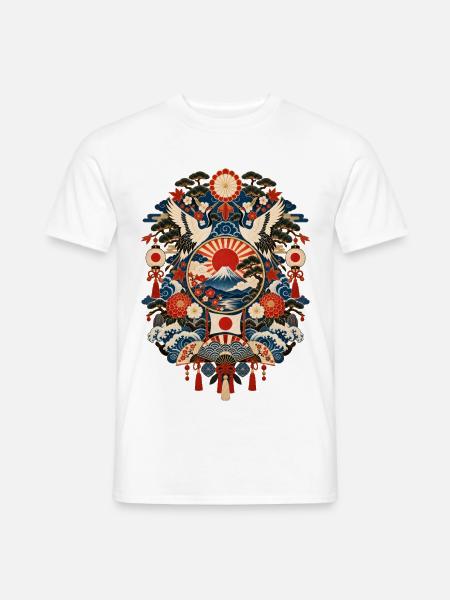 Japan | Fuji, Kraniche & Wellen - Männer T-Shirt - Weiß