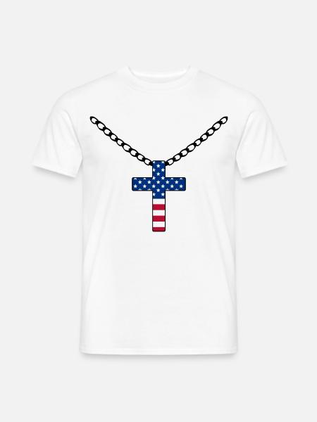 USA Flagge mit Kreuz - Männer T-Shirt - Weiß