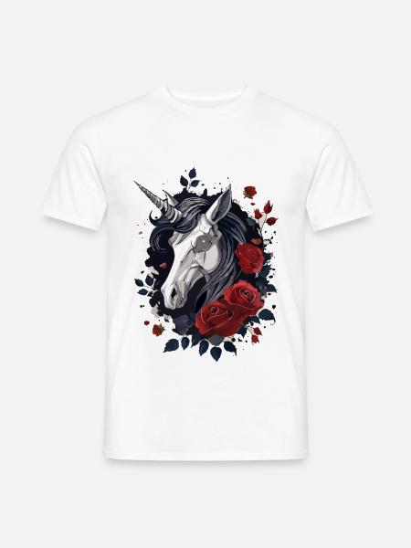Dark Gothic Einhorn mit Rosen - Männer T-Shirt - Weiß
