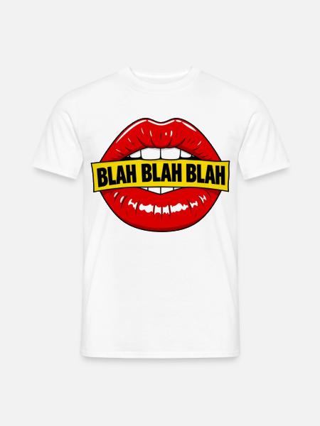 Fette rote Lippen mit Blah-Banner - Männer T-Shirt - Weiß