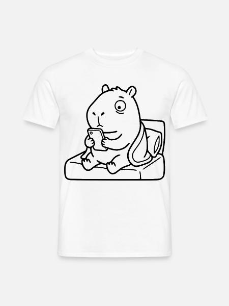 Müde Capybara scrollt Handy Schlafenszeit-Linien-Kunst - Männer T-Shirt - Weiß