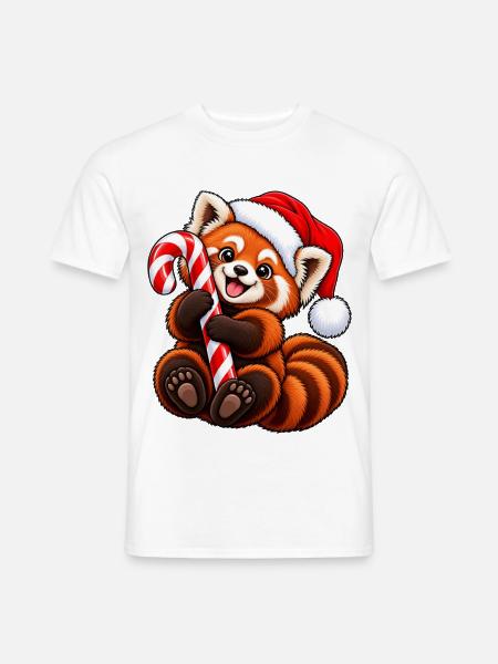 Roter Panda mit Weihnachtsmütze & Zucker - Männer T-Shirt - Weiß