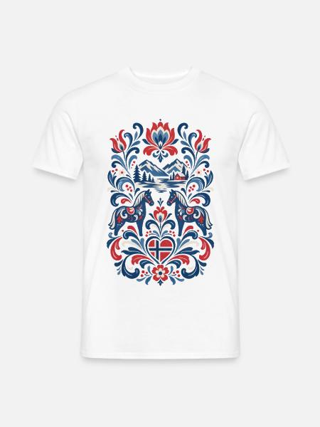 Norwegen | Fjord, Pferde & Volkskunst - Männer T-Shirt - Weiß