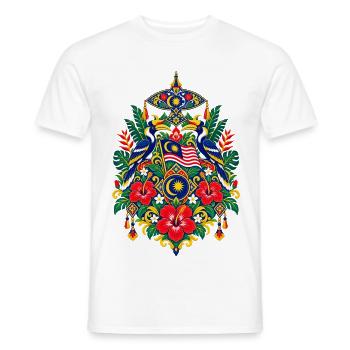 Malaysia | Hornvögel, Hibiskus & Wau - Männer T-Shirt - Weiß - Vorne - AI Model Male 178 dark (178cm)