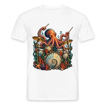 Oktopus Schlagzeuger Unterwasser Musik - Männer T-Shirt - Weiß - Vorne - AI Model Male 178 dark (178cm)