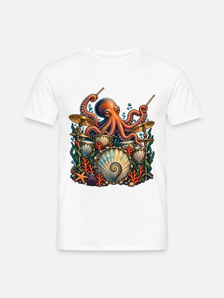 Oktopus Schlagzeuger Unterwasser Musik - Männer T-Shirt - Weiß