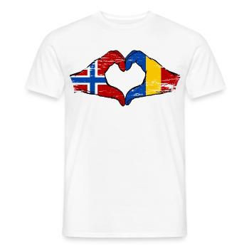 Norwegen Rumänien Flagge Hände Herzform used - Männer T-Shirt - Weiß - Vorne - AI Model Male 178 dark (178cm)