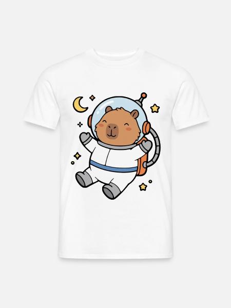 Niedliche Capybara-Astronautin schwebt im Weltraum - Männer T-Shirt - Weiß