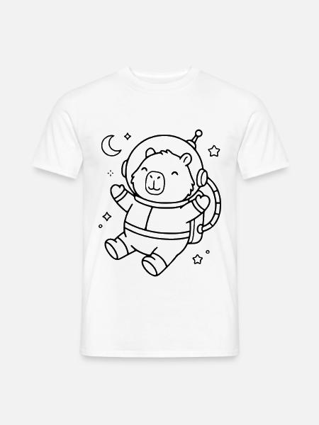 Niedliche Capybara-Astronauten-Umrisszeichnung Weltraumtier - Männer T-Shirt - Weiß